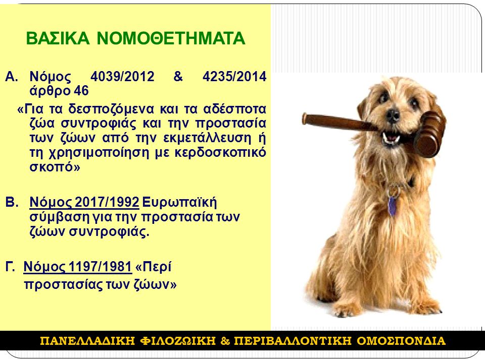 Βασικά νομοθετήματα περί προστασίας ζώων